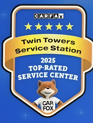 CARFAX 2025 Top-Rated Service Center badge for Twin Towers Service Station