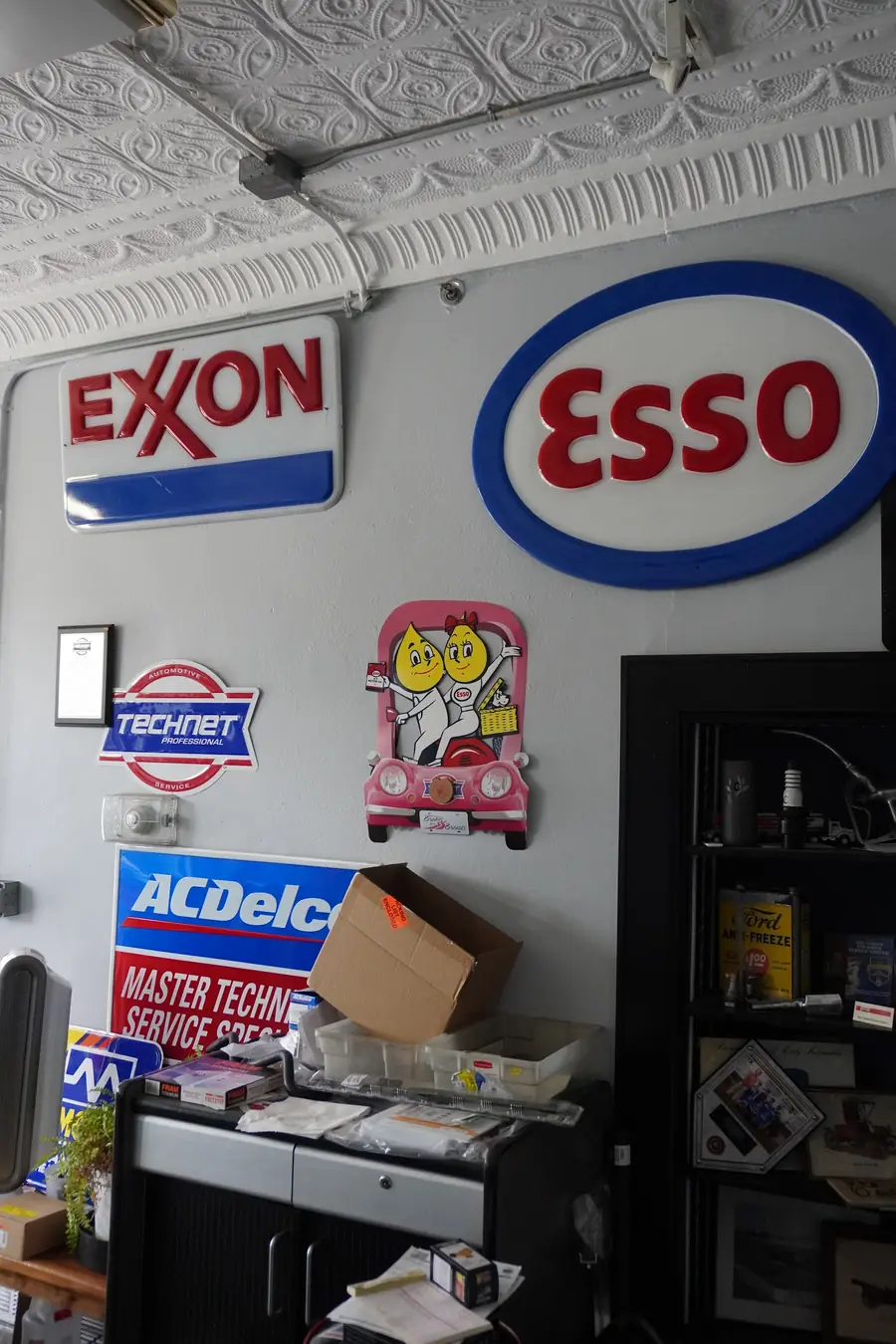 Vintage signs inside the shop